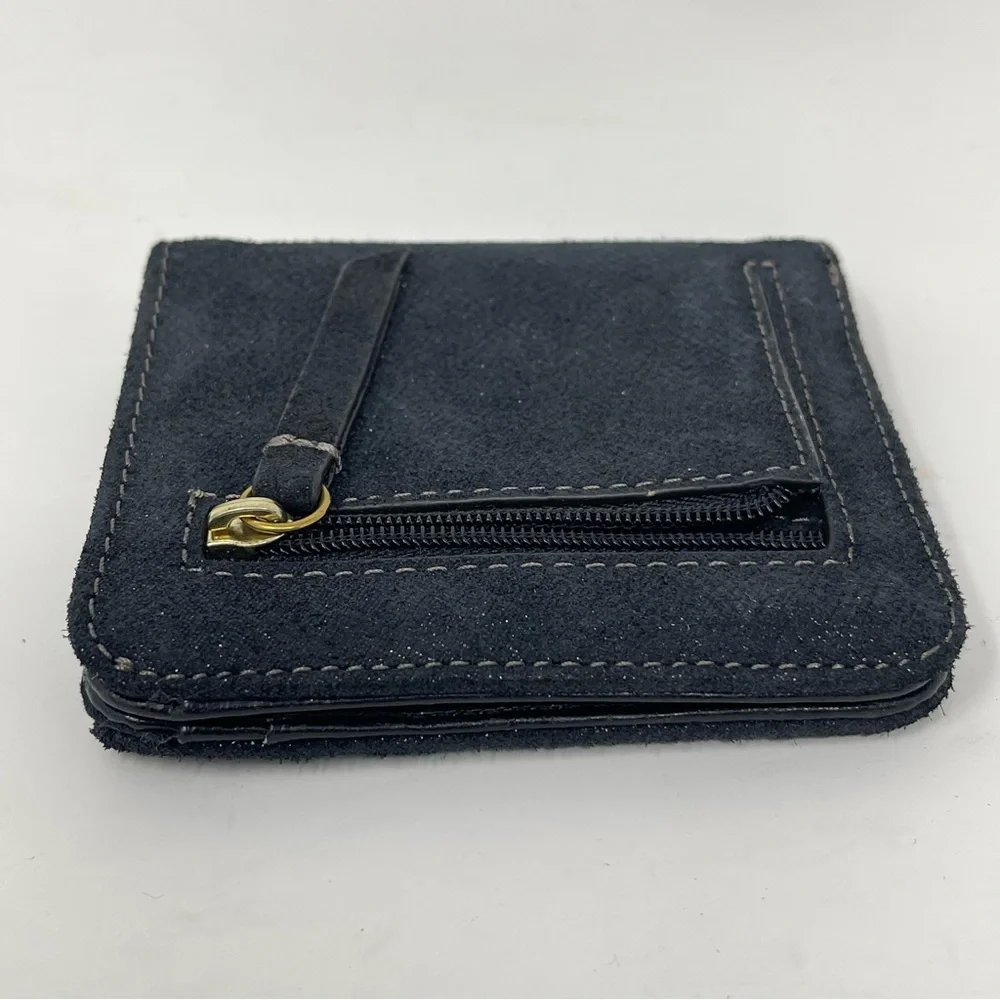 Fossil Madison Bifold Wallet Black Shimmer Nubuck Suede RFID Zippered Coin Pouch - Picture 10 of 11